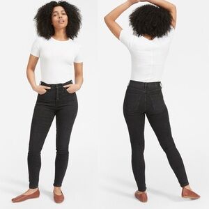 Everlane The High Rise Skinny Jeans Black Button Front Fly Size 25 Regular Denim